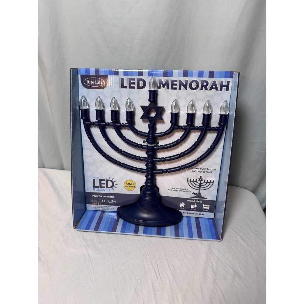 Rite Lite LED Menorah Hanukkah Star of David Blue Electric USB Battery JRN-400